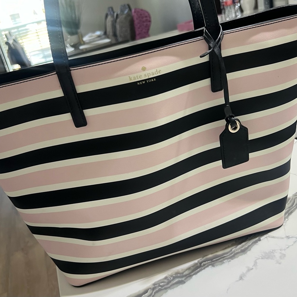 kate spade Black and Pink Striped Tote